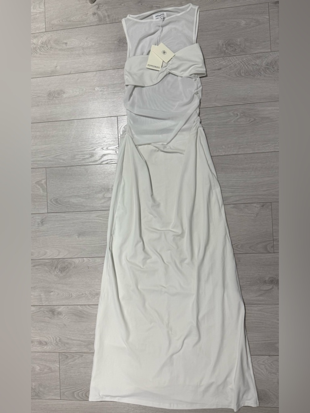 Peppermayo Ivory Twist-Front Maxi Dress